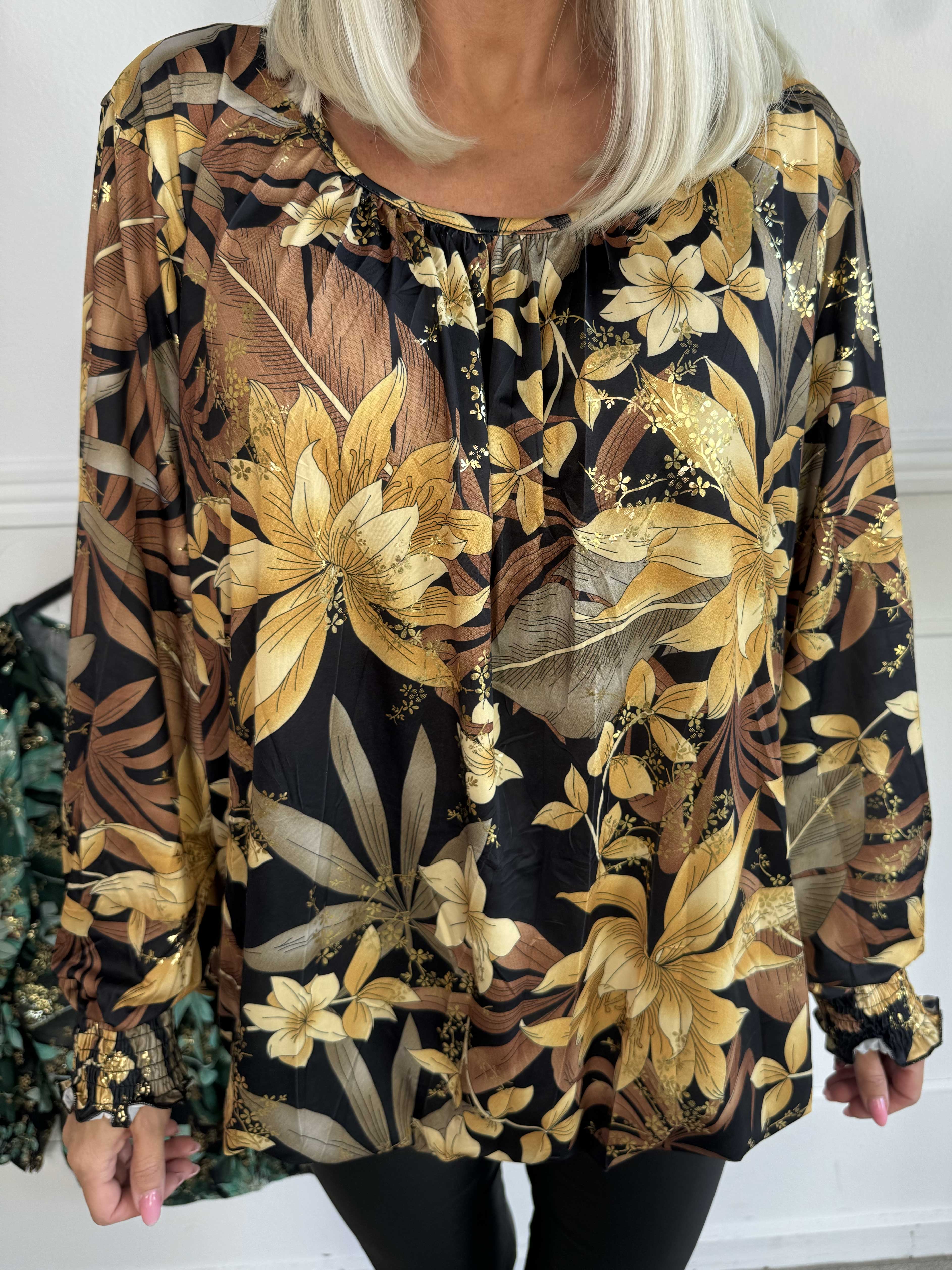Miracle Gold Flower L/S - Blommig blus med resår